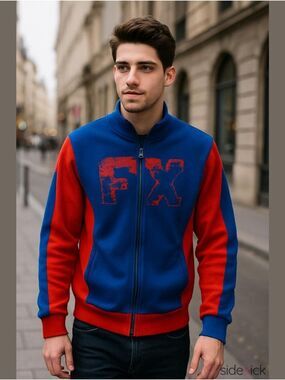 4/$97 Deal! Armani Exchange Blue and Orange Zip-Up Sweater